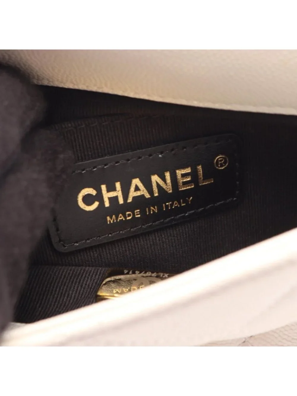 Chanel Shoulder Bag Quilted Mini Flap White Caviar Leather Small Chain